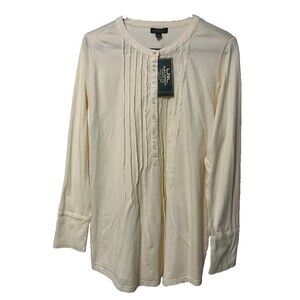LRL Lauren Jeans Co. Women’s 1X Cream Pintuck Blouse Modern Fit Long Sleeve NWT